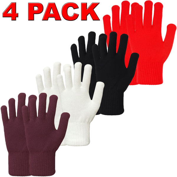 4 Pack Unisex Knit Winter Gloves – Warm Adult Gloves in 4 Colours