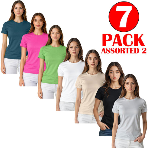 7 Pack Women's Plain Poly-cotton T-Shirts