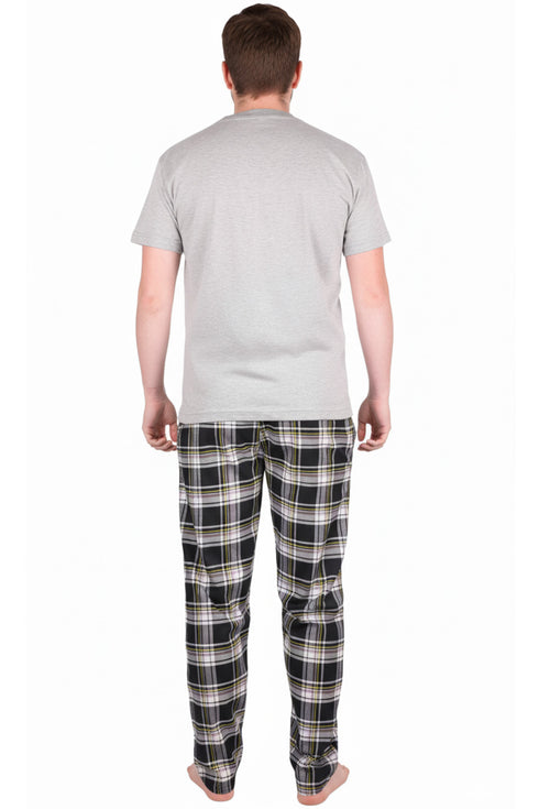 Mens Woven Lounge Polycotton T-Shirt Pajama Set