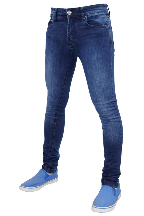 Mens Dark Mid Wash Super Skinny Jeans - TF021