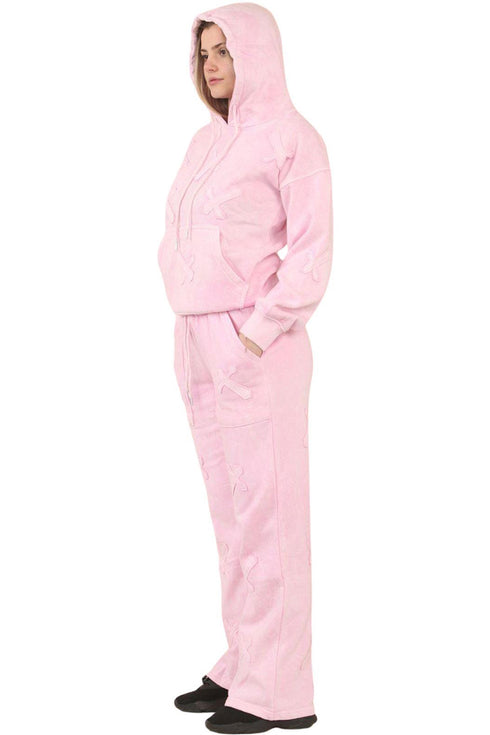 Women’s Oversized Cross Applique Tracksuit – Drop shoulder Hoodie & Wide Leg Joggers Set