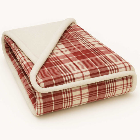Plaid Sherpa Fleece Blanket | Reversible Sofa & Bed Throw
