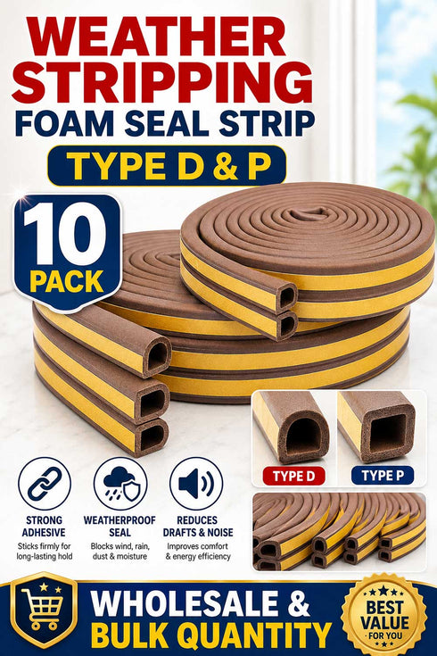 Weather Stripping Foam Seal Strip – Type D & P for Doors & Windows - From 79p Per Unit