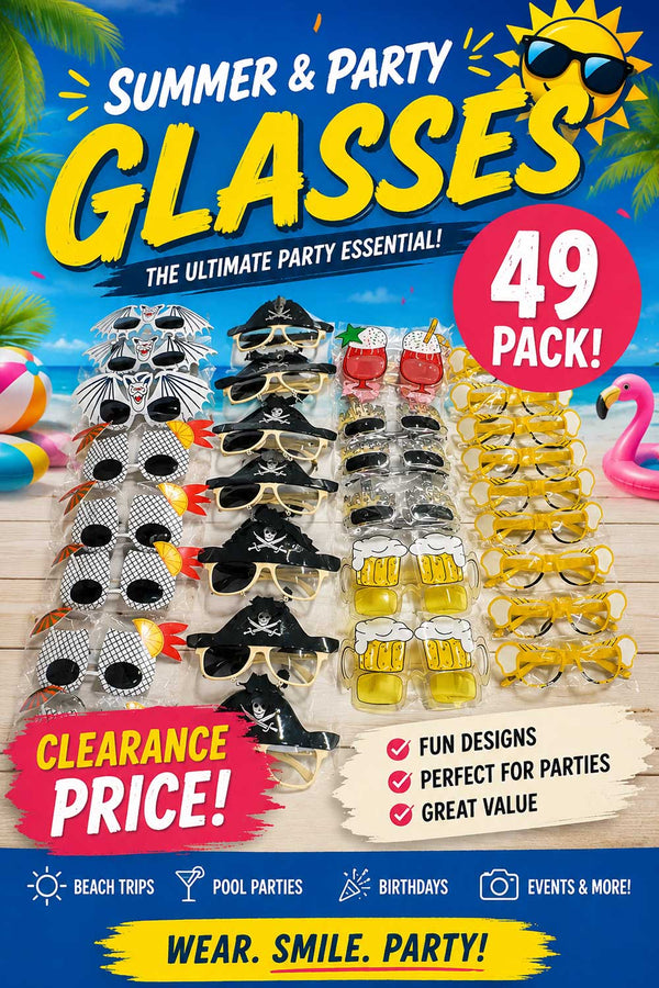 49 Pack Summer & Party Novelty Glasses - From 67p Per Unit