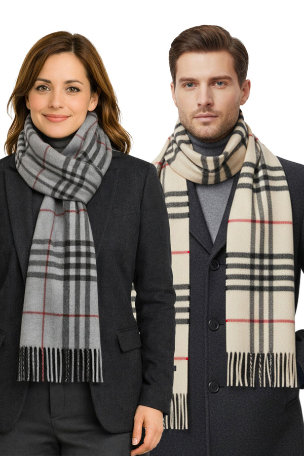 Long Wool Blend Muffler Scarf for Winter – Unisex Check Styles
