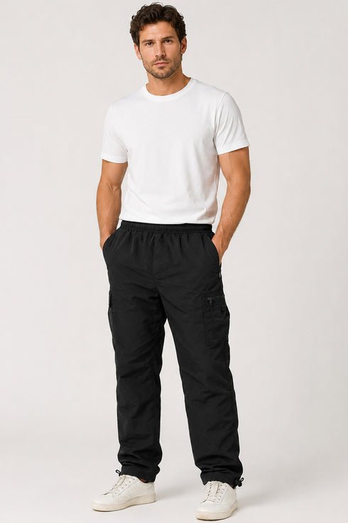 Men’s Lightweight Cargo Trousers with Elastic Waist & Zip Pockets