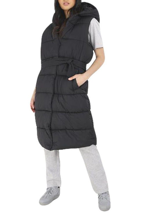 Womens Padded Long Gilet Hooded Puffer Jacket