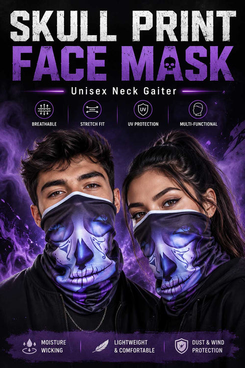 Skull Print Face Mask Neck Gaiter