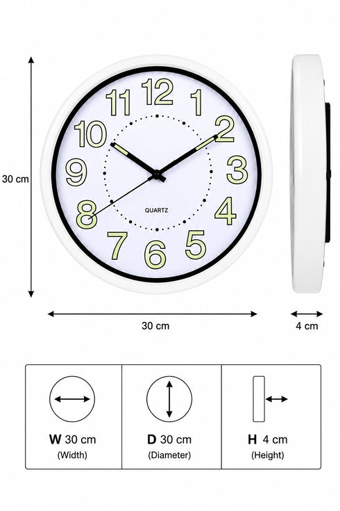 Quartz Glow in the Dark Wall Clock - 12 Inch