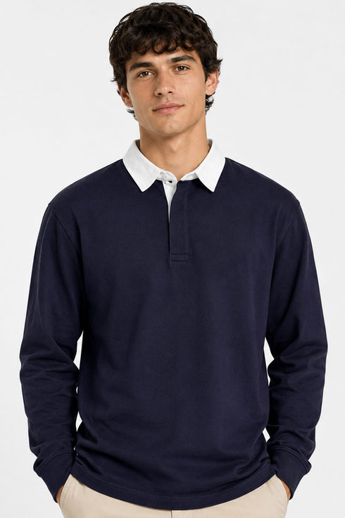 Men’s Long Sleeve Plain Rugby Polo Shirt