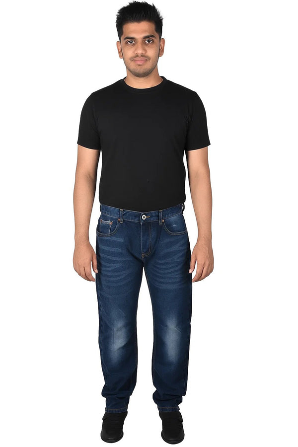Men’s Relaxed Fit Dark Blue Denim Jeans – Classic Straight Cut Casual Pants