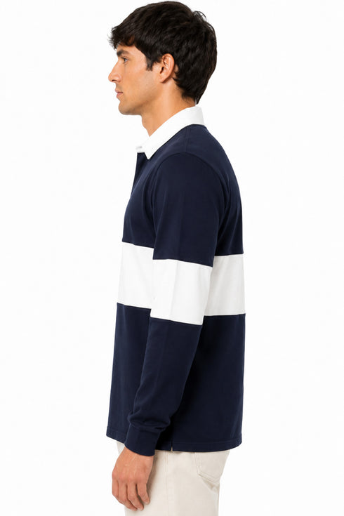 Men’s Long Sleeve Single Striped Rugby Polo Shirt
