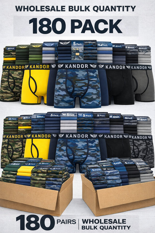 180 Pack Kandor Men’s Boxer Briefs Multipack – Bulk Underwear Box for Men, Soft & Breathable