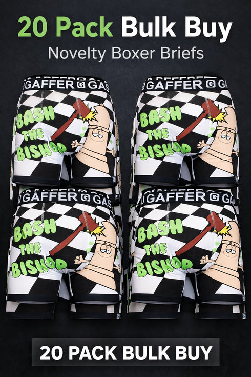 Gaffer Novelty Boxer Shorts - Bash the Bishop Print - 20 Pack