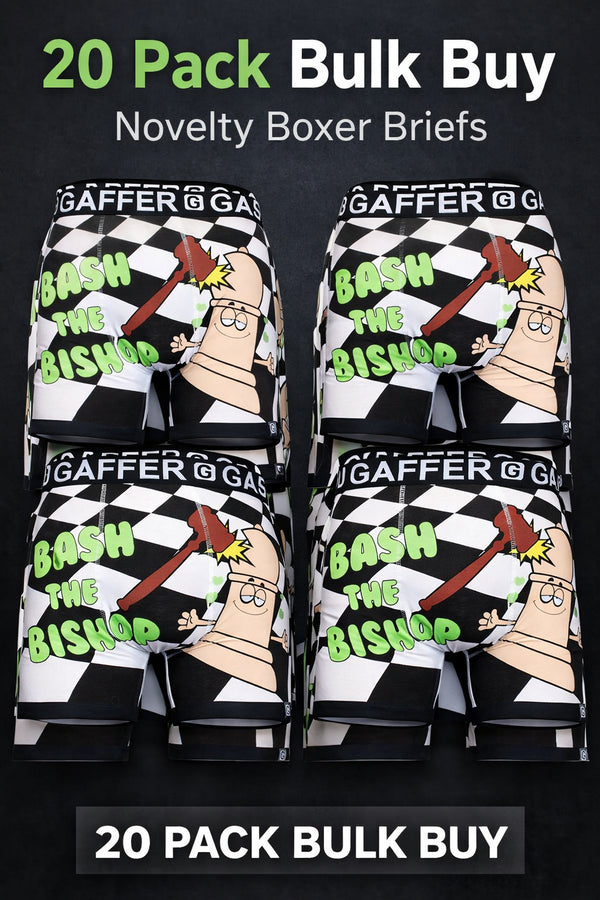 Gaffer Novelty Boxer Shorts - Bash the Bishop Print - 20 Pack
