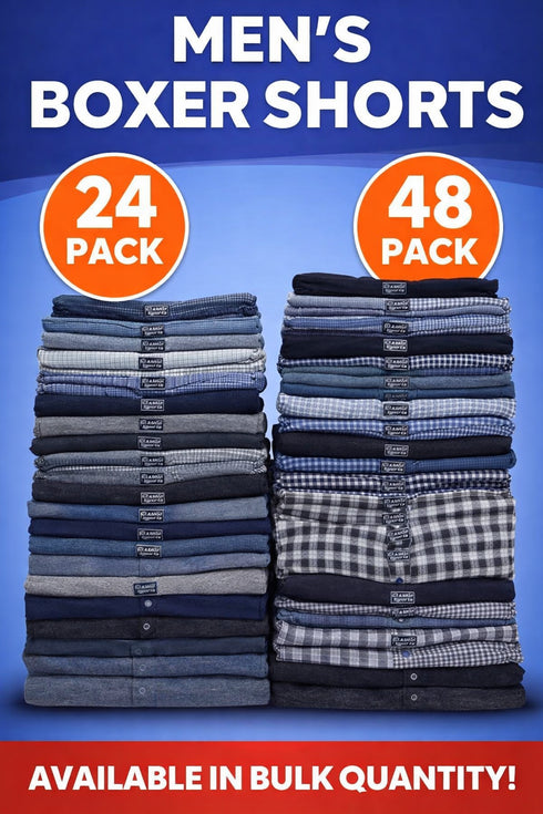 60 Pack Men’s Cotton Boxer Shorts - From 49p Per Unit