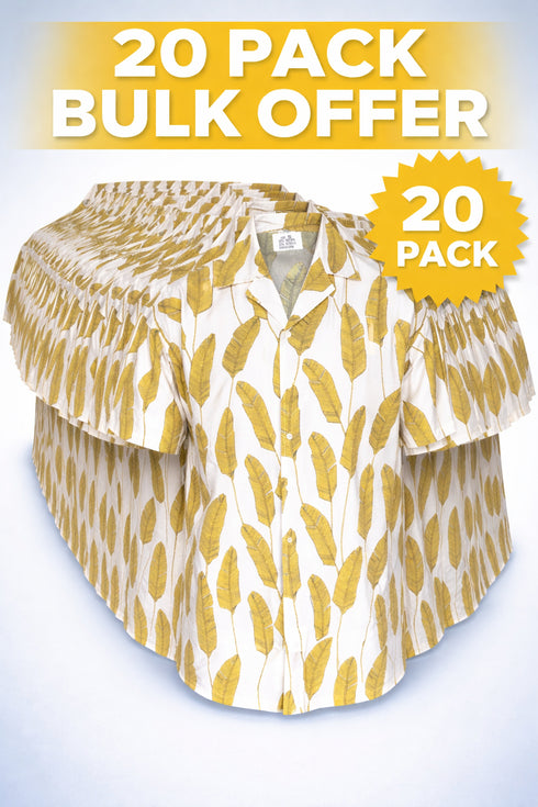 Men’s White Short Sleeve Hawaiian Shirt – 10 or 20 Pack