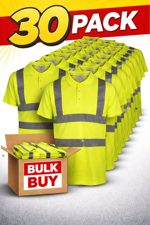 Men's Yellow Hi-Vis Polo Shirt - Reflective Workwear (15 or 30 Pack)