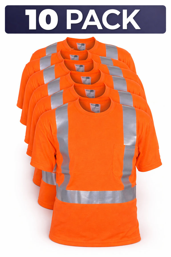 High Visibility Orange Safety Reflective Tape T-Shirt – 10 or 20 Pack