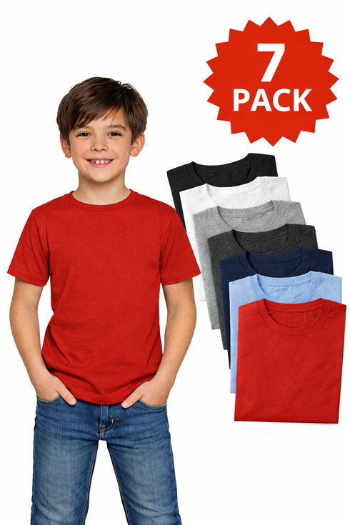7 Pack Kids Plain Cotton Blend T-shirts
