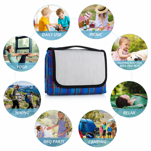 Foldable Waterproof Picnic Blanket with Handle – Large Outdoor Tartan Mat for Beach, Camping & Park