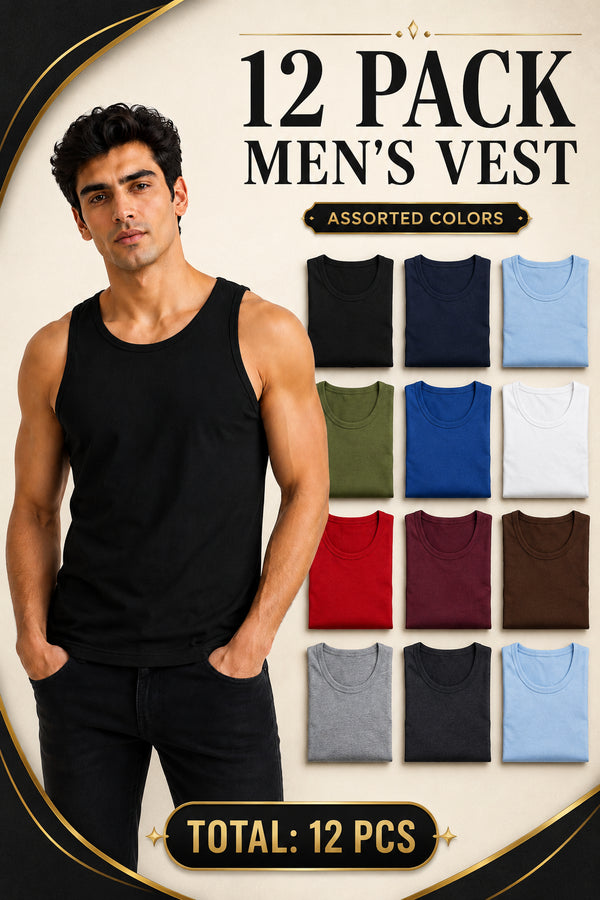 12 Pack Men’s Assorted Sleeveless Vests