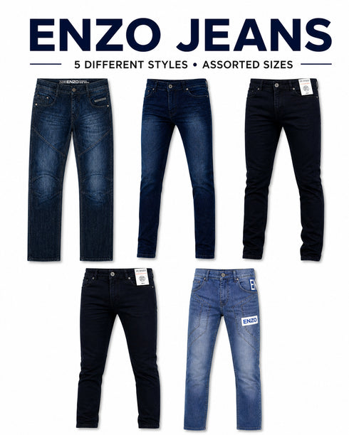 7 Pack Men’s Enzo Jeans Assorted Styles & Sizes - From £9.99 Per Unit