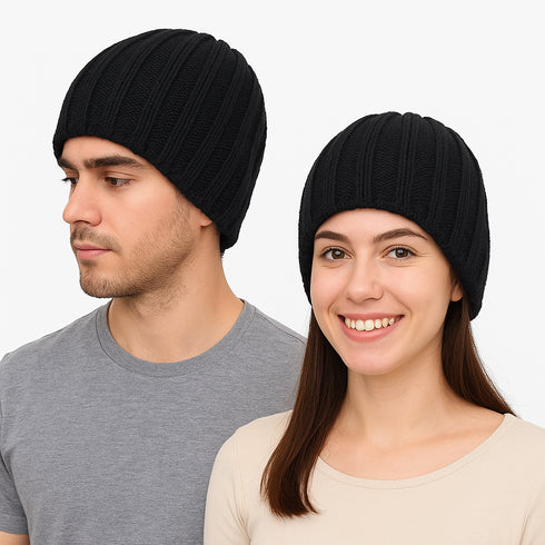 Black Warm Fleece Lined Thermal Beanie