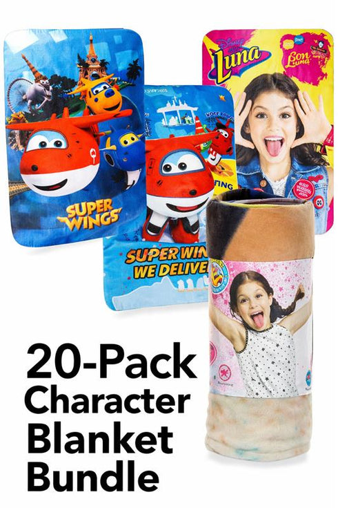 Kids’ Character Fleece Blankets – 20/40 Pack