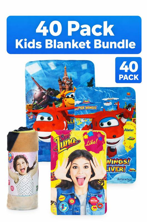 Kids’ Character Fleece Blankets – 20/40 Pack