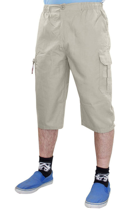 Mens Three Quarter Cotton Cargo Shorts