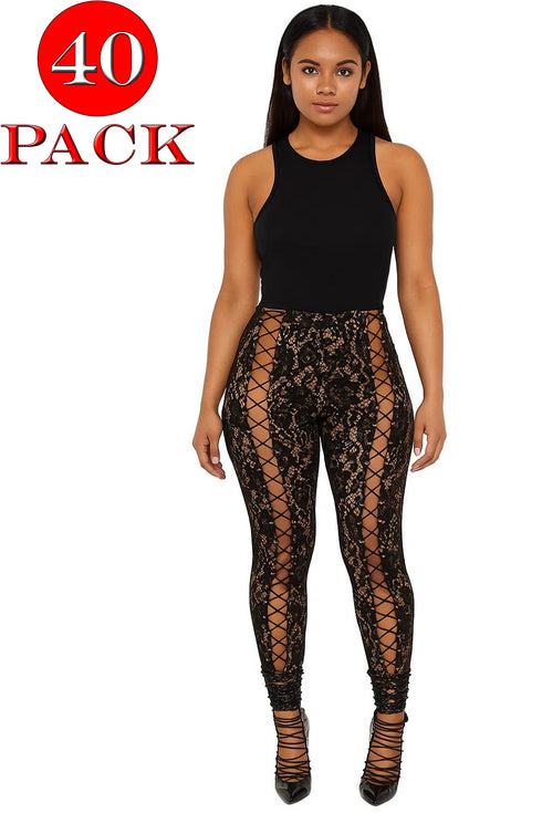 Lace Eyelet Detail Skinny Trousers - 20/40 Pack