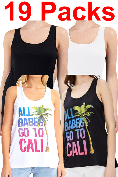 Women Slashed Back Sleeveless Tank Top - 19/38 Pack