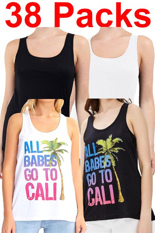 Women Slashed Back Sleeveless Tank Top - 19/38 Pack