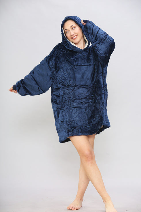 Unisex Oversized Blanket Hoodie – Navy Ultra Soft Wearable Fleece