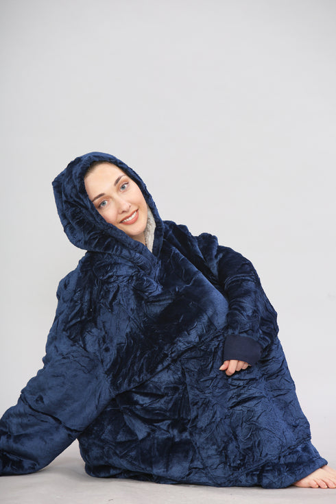 Unisex Oversized Blanket Hoodie – Navy Ultra Soft Wearable Fleece