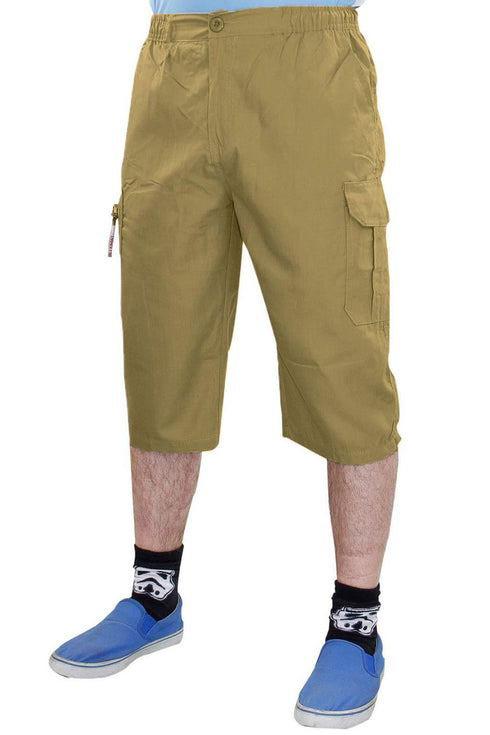 Mens Three Quarter Cotton Cargo Shorts