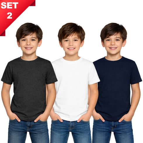 3 Pack Kids Plain Cotton Blend T-shirts