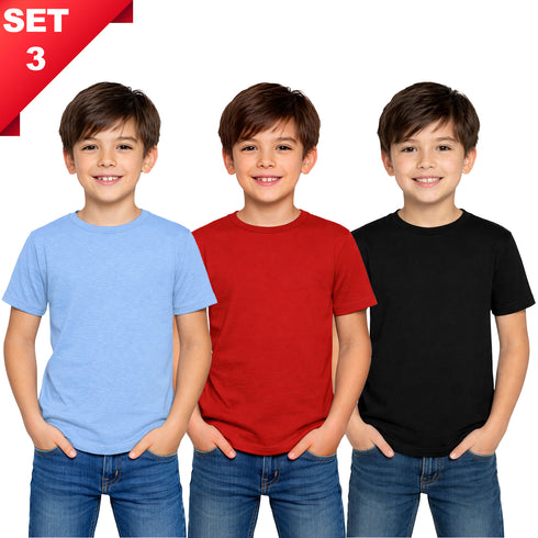 3 Pack Kids Plain Cotton Blend T-shirts