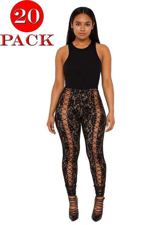 Lace Eyelet Detail Skinny Trousers - 20/40 Pack