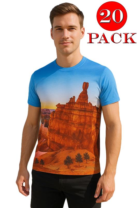 Men’s Scenic Landscape Print Short Sleeve T-Shirt - 20/40 Pack