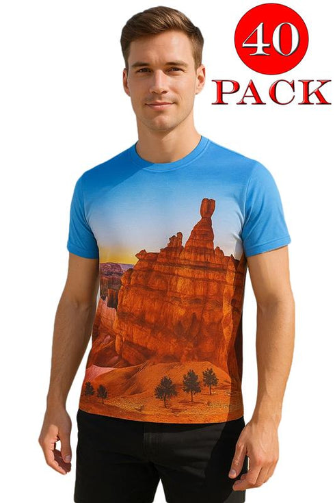 Men’s Scenic Landscape Print Short Sleeve T-Shirt - 20/40 Pack