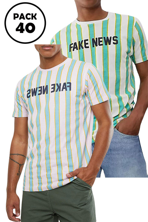 Men's Crew Neck Short Sleeve Striped T-shirt - 20/40 Pack