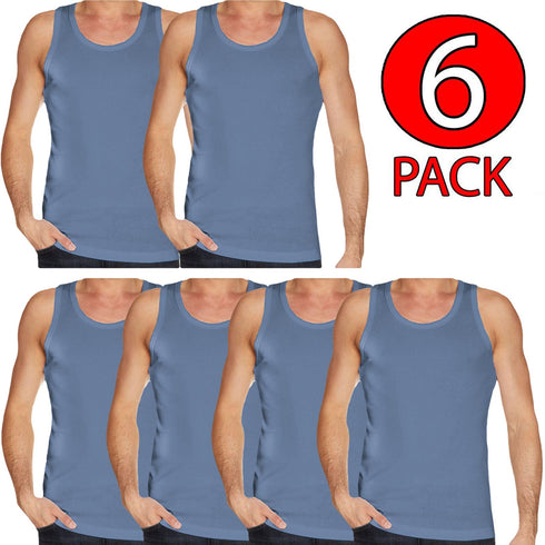 6 Pack Men's Plain Polycotton Sleeveless Vest – Soft, Lightweight, Print-Friendly Gym Tank Top
