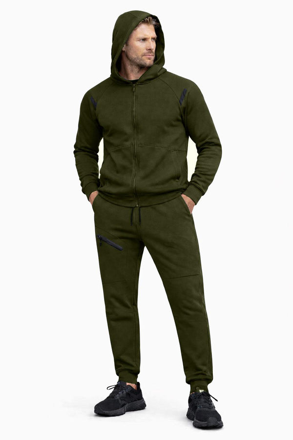Mens Tracksuit Hooded Winter Warm Full Zip Pockets Sports Jogging Bottom Top Set