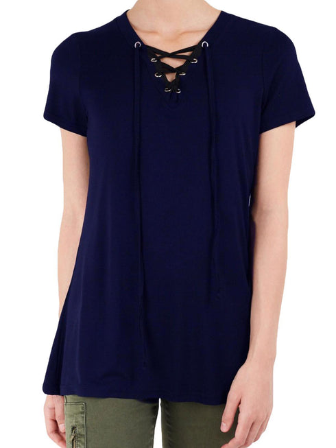 Womens Neck Fitted Drawstring Top
