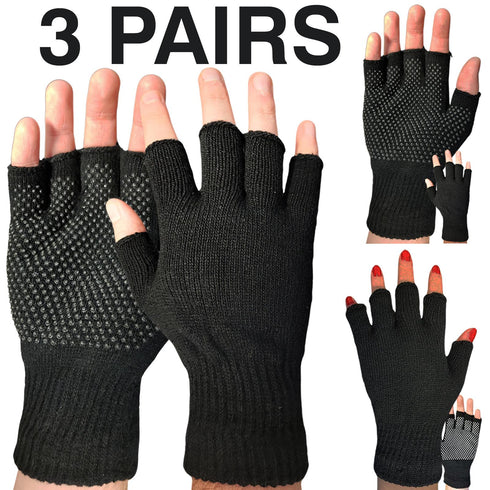 Unisex Half Finger Grip Gloves – Black Winter Warm Knitted Gloves for Men & Women