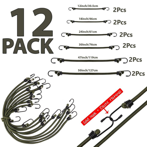 Bungee Cords With Hooks - 12/24 Pieces