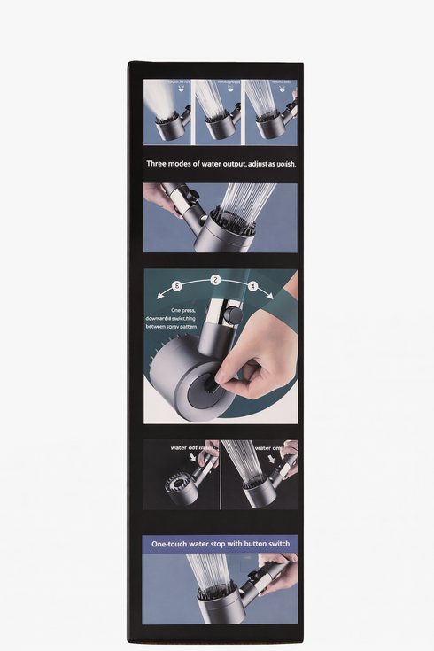 TrueFace 3 Mode Turbocharged High Pressure Shower Head – Water Saving Handheld Spray with On/Off Switch (Matte Grey)