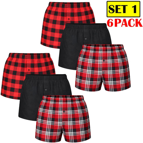 6 Pack Men's Check Woven Cotton Boxers